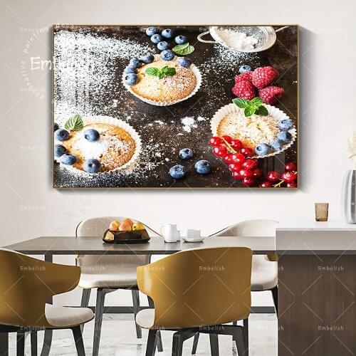 Embelish 1 Pieces Muffins With Fresh Berries Food Wall Posters For Living Room Artowrks Kitchen Home Canvas Painting Resturant