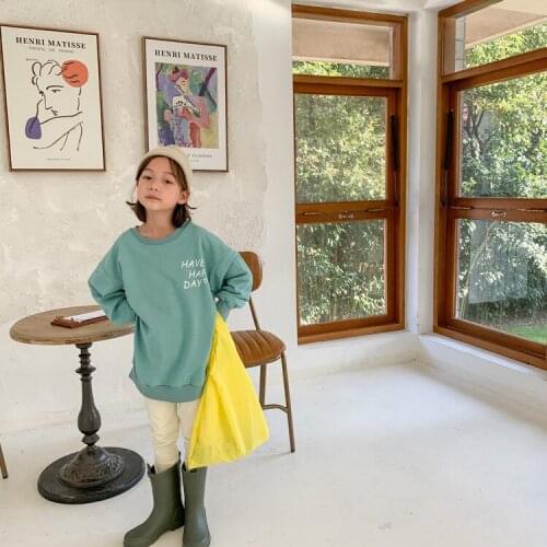 Spring New Toddler Girls Sweatshirts 2021 Korean Childrens Casual Loose Hoodies Fashion Letter Print Smilely Pullovers for Girl