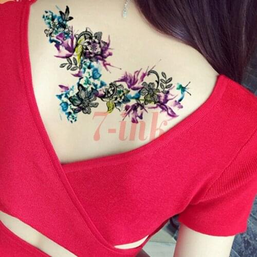 Waterproof Temporary Tattoo sticker sexy lace flower purple wreath on back tatoo body art flash tatoo fake tattoos for women