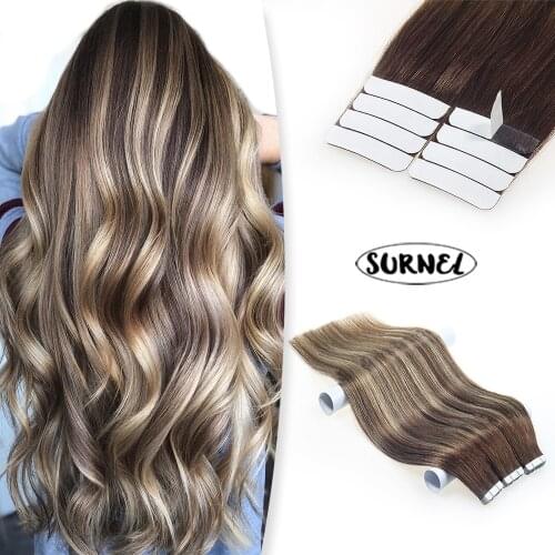 Hot Selling Double Drawn Tape In Remy Human Hair Balayage Color Straight Brazilian Human Hair Tape in Hair Extensions