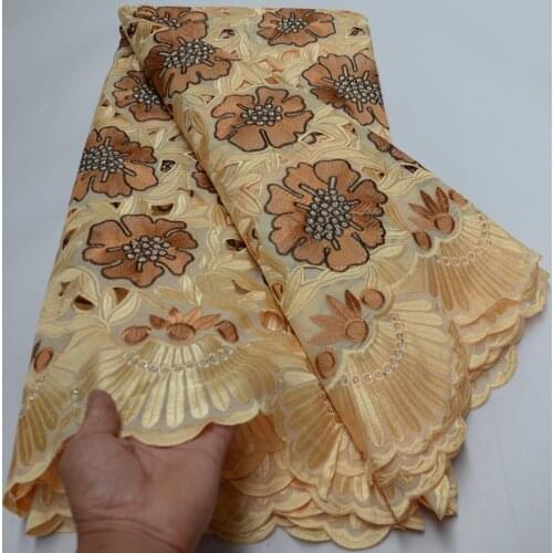 13 colors (5yards/pc) high quality cream gold Swiss hand cut voile lace embroidered African cotton lace fabric for party CLP231