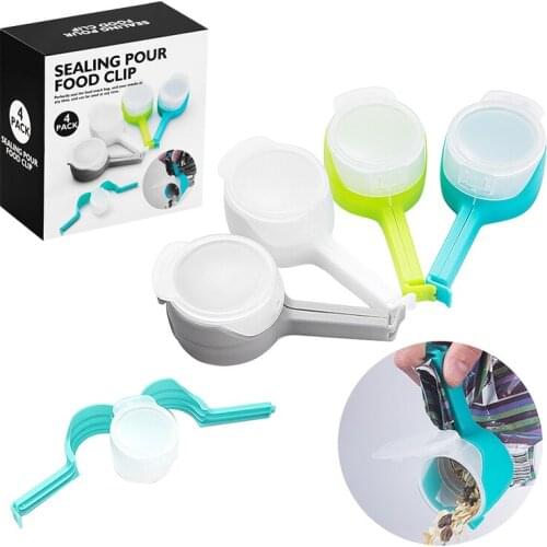 4pcs/set Seal Pour Food Storage Bag Clip Food Sealing Clip Effect Clamp W/ Large Discharge Nozzle For Storage Food Kitchen Tools