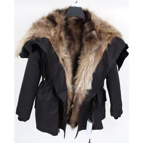 Maomaokong New Winter Fashion womens luxurious rabbit fur coat large raccoon fur hooded parka bomber jacket
