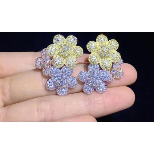 3 flowers together stud earring 925 sterling silver with cubic zircon yellow white color mixed fine women jewelry for party