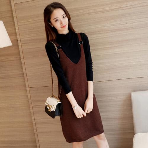 Women Strap Sweater Dresses 2021 Autumn Winter New Woman Loose Vest Sleeveless Dress Solid Slim Ladies Pullover Knit bottoming