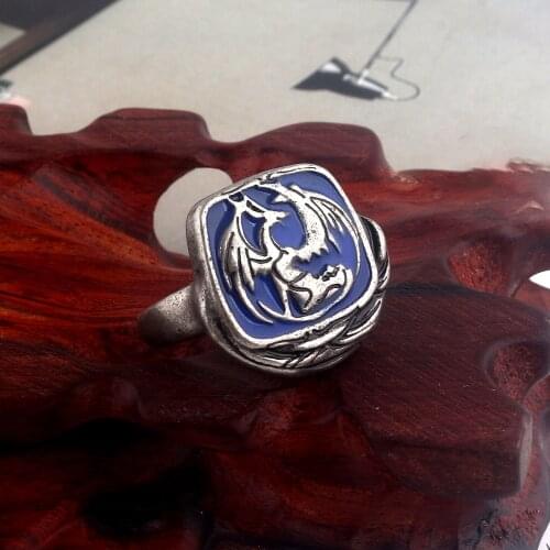 Blue Enamel Dragon Badge Rings Men Women Game Jewelry Fans' Souvenir Gift
