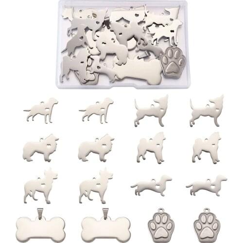 16pcs/set Stainless Steel Dog Charms Animal Pet Dog Bone Paw Print Pendants for DIY Bracelet Necklace Jewelry Making Findings