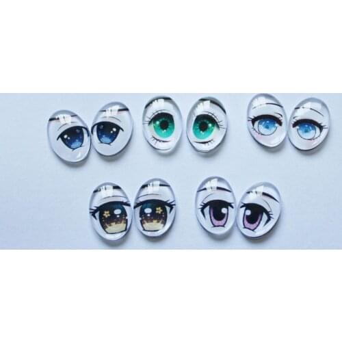 20pcs/lot 10x14mm 13x18mm 18x25mm flat back oval glass eyes for diy doll findings--size option