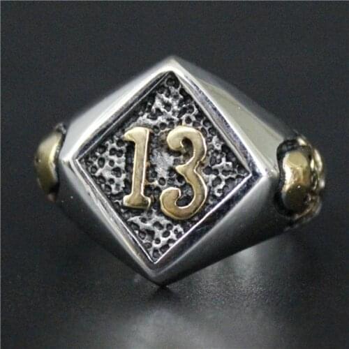 2016 Motor Biker Style Skull Lucky 13 Ring 316L Stainless Steel Jewelry Fashion Golden Skull Biker Ring