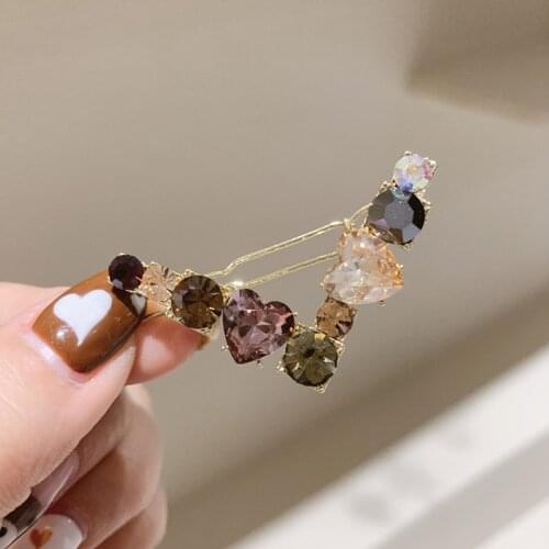 2021 New Retro Imitation Crystal Bangs Clip Temperament Hairpin Top Clip Side Frog Buckle Clip
