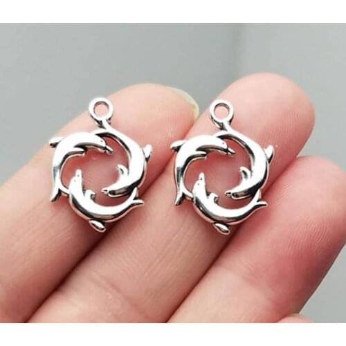 25pcs/Lot--21x17mm Antique Silver Plated Dolphin Charms Marine Life Pendants DIY Supplies Jewelry Making Finding Accessories