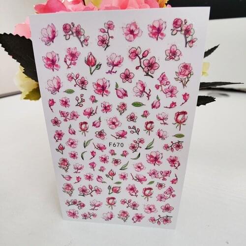 Pink Peach blossom Flowers 3D Stickers For Nails Summer Girly Nail Art Decorations Adhesive Decals Foil Manicure Accessories