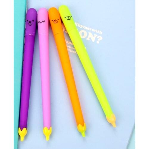 40PCS Creative Stationery Cute Eggplant Modeling Gel Pens Expression Head Portrait Student Signature Pen Office Accessories