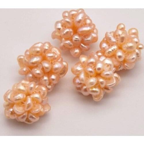 5 Pcs/Lot 14mm Natural Pink Pearl Flower Ball Aesthetic Accessories Wholesale Jewelry Lots Making For Drop Earrings JA0259