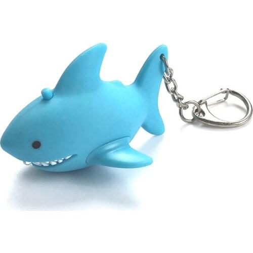 FREE SHIPPING BY DHL 100pcs/lot New Plastic LED Shark Keychains with Sound Novelty Shark Keyrings for Gifts