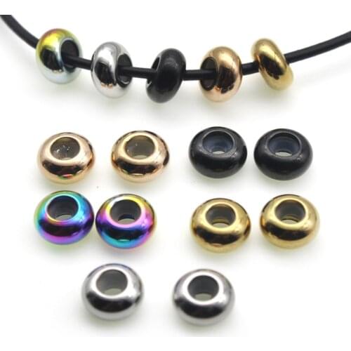 10pcs Stainless Steel Stopper Spacer Beads with Rubber Ring Fit Slider Bracelet Charms For DIY Jewelry Making Supplies Findings