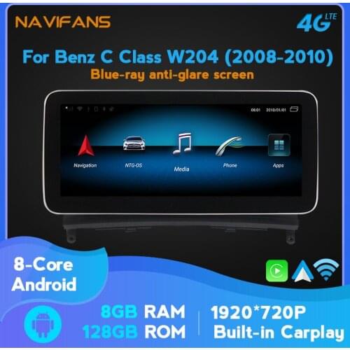 Carplay anti-glare screen 8G RAM 128G ROM Car Radio GPS Multimedia For Mercedes Benz C-Class W204 S204 2008 2009 2010 w204
