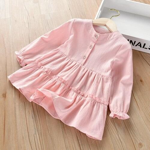 Spring Autumn Girls Lolita Blouse Long Sleeve Mid-length Shirt White Pink Baby Toddler Girl Comfortable Tunic Pink Pullover Top