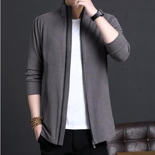 Elegant Gentleman Stand Collar Cardigan Mens Winter Autumn Jackets And Coats Large Size Zipper Knitted Cashmere Sweater Husband