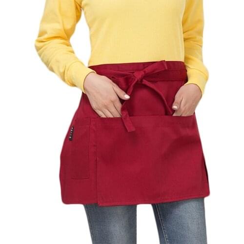 Men Women Kitchen Restaurant Waist Apron Solid Color Half Short Apron Adjusted With Pockets Pen Loops for Server Waiter Waitress