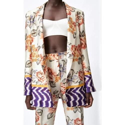 Klkxmyt Za Women 2021 Fashion Single Button Floral Print Blazer Coat Vintage Long Sleeve Casual Female Outerwear Chic Tops