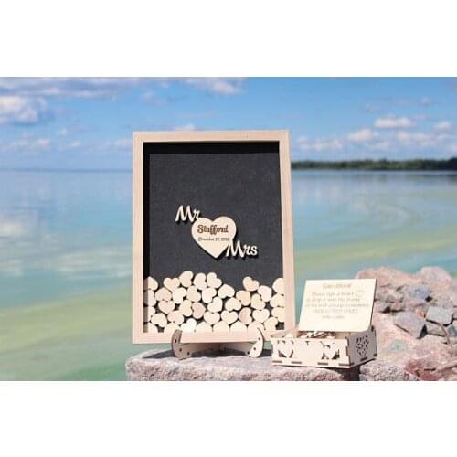 Personalize date Mr & Mrs Rustic wedding engraved Alternative Wooden memory guestbooks with heart drop box signature guest books