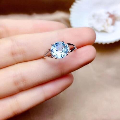 2020 newest natural Topaz Gemstone Ring blue color round natural gem certified fireworks real 925 silver girl birthday gift