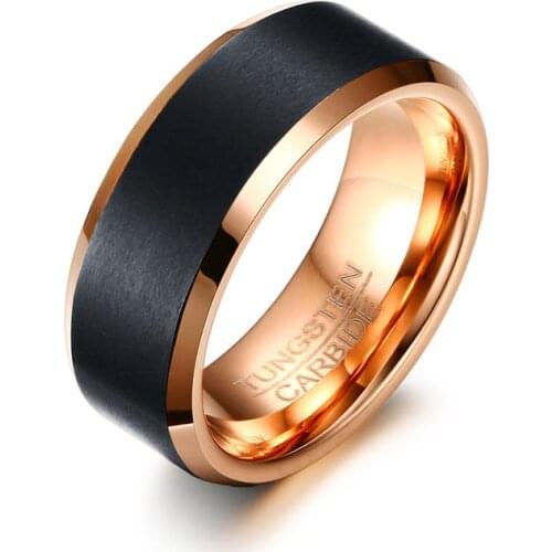 Mens wedding bands ring rose gold color tungsten black 8mm women wedding rings