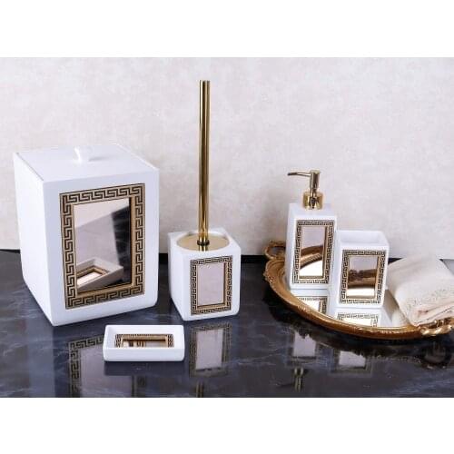 By Selim Veroni 5 Piece Polyester Bath Set-White/Gold