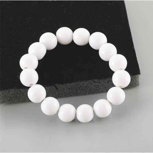 New White Beaded Bracelets Acrylic Round Bead Charm Bracelets & Bangles for Men Women Handmade Accessories Wholesale