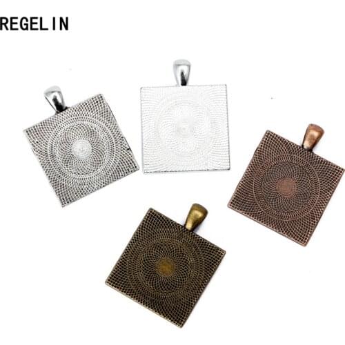 REGELIN NEW Square Pendant Settings Cabochons Bases Bezel Trays Fit 25mm Glass Cabochon Cameo DIY Necklace Findings 10pcs/lot