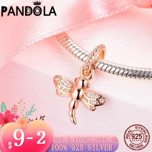 Genuine 925 Sterling Silver Sparkling Dragonfly Pendant Charms Beads Fit Original Pandora Bracelet Silver S925 Jewelry Gift