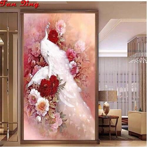 Full Square/Round Drill 5D DIY Diamond Painting White peafowls and peony flowers Embroidery Cross Stitch 5D Home Decor Gift