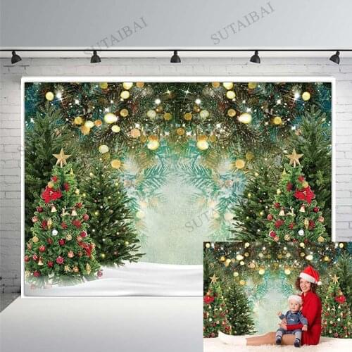 Christmas Wonderland PineTree Backdrop Glitter Polka Dot Winter Snowfield Photography Background Baby Kids Birthday Party Banner