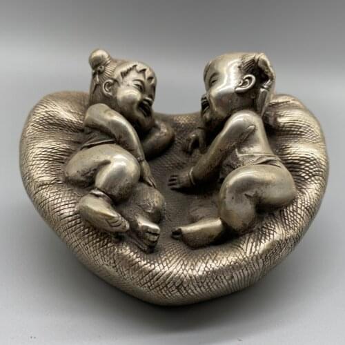 Collect China Fine Workmanship Cupronickel Sculpture Lovable Child Metal Crafts Home Decoration