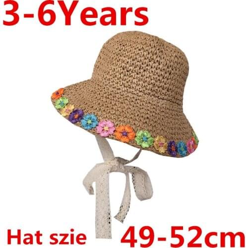 Sun Hat Wide Brim Floppy Summer Hats For Kids Lace Trap Beach Panama Straw Dome Bucket Hat Femme Shade 49-52cm
