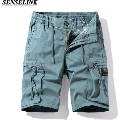 Men Summer Solid Color Casual Shorts Classic Pocket Micro-Elastic Fashion Twill Cotton Cargo Shorts Big Size Shorts Men 28-38