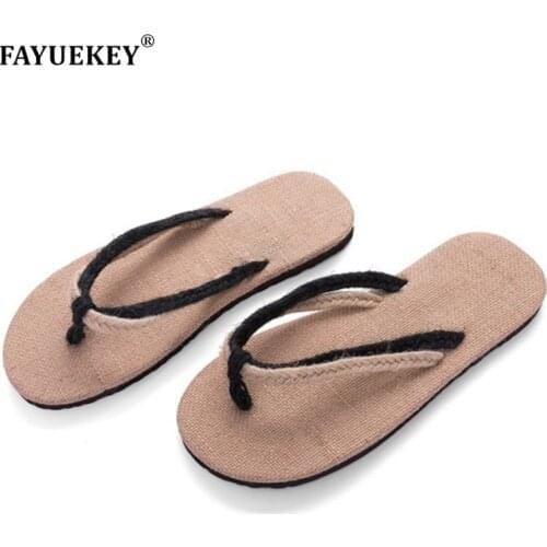 FAYUEKEY 2020 Hemp Home Summer Slippers Sandals Women Men Unisex Couples Slip Resistant Straw Flax Linen Beach Flip Flops