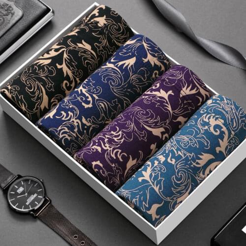 4Pcs/lot Breathable Man Boxers Mens Underwear Boxers Cotton Printed Boxers Fashion Underpants Male Comfortable