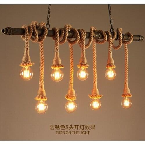 Retro Water Pipe Lamp Vintage Pendant Light Hemp Rope Loft Industrial Lighting Bar Cafe Light Fixtures