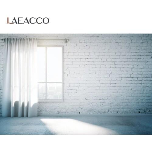 Laeacco Gray White Brick Room House Window Curtain Sunshine Interior 3D Pattern Photographic Background Photo Backdrop Photocall