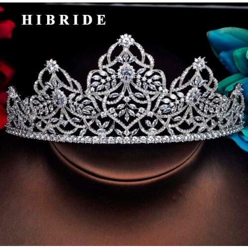 HIBRIDE Brand Big Tiaras And Crown For Bridal AAA Cubic Zircon Pave Engagement Headband Hair Accessories For Party Gifts C-48