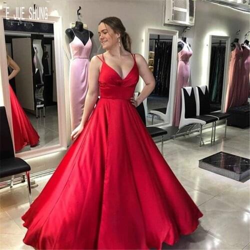 E JUE SHUNG Red Sexy Puffy Wedding Dresses Spaghetti Strap Sleeveless Bridal Gowns Simple A Line Backless Vestido De Novia