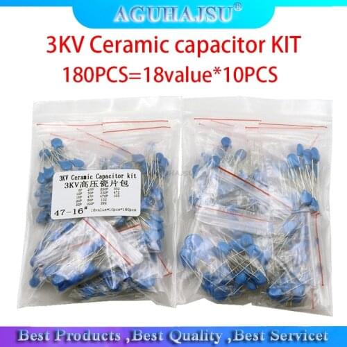 180PCS=18value*10PCS 3KV Ceramic capacitor KIT 3KV 5P 10P 22P 30P 47P 56P 100P 150P 220P 330P 470P 102 222 332 103 DIY