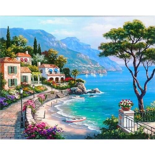 Beibehang wallpaper 3d Mediterranean seaside garden landscape oil painting background wall interior decoration 3d wallpaper