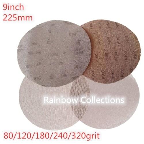 5/10pcs 9Inch 225mm 80-320 Grit Mesh Cloth Abrasive Disc Dust Free Sanding Discs Anti-blocking Dry Grinding Sandpaper