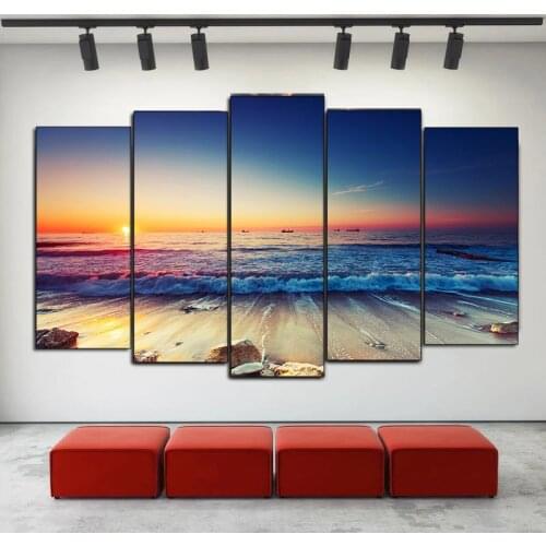 5 Panel Sunset Seascape Scenery Picture HD Printed Canvas Paintings Modern Wall Art Poster and Prints For Home Decor No Frame