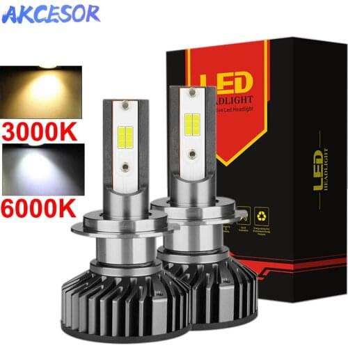 Akcesor 2x H7 LED Car Headlight Bulb H4 H1 H11 H8 H9 9005 9006 9012 Auto Lamp 3000K 6000K Dual Colors 12V 55W LED Waterproof
