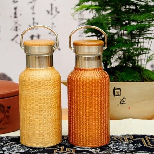 Home Accessories Thermos Bottle Handmade Bamboo Weaving Water Bottle Portable Thermos Stainless Large Capacity Thermos For Mugs