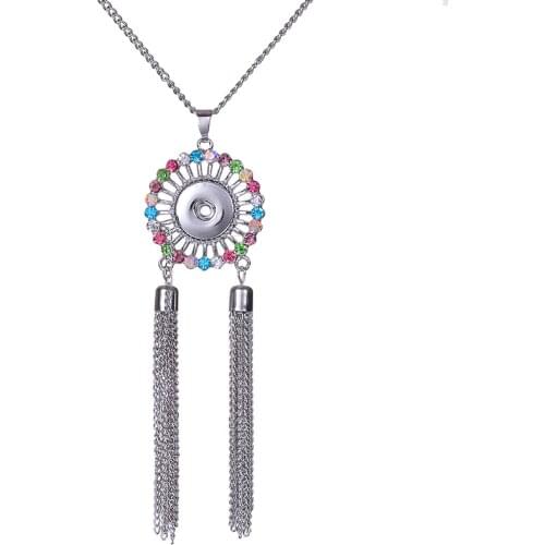 New Beauty Fashion Hollow flower 2 tassels pendant snap necklace chain 60cm fit DIY 18MM snap buttons jewelry DJ0194